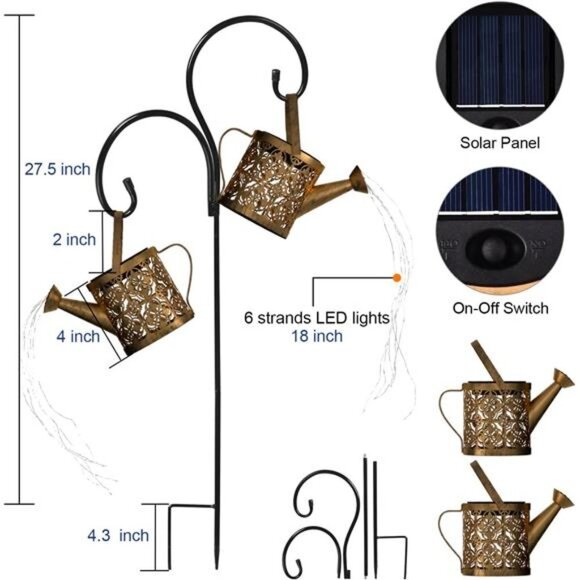 Solar Watering Can LightsOutdoor with 8MultiColor Changing Modes,IP65 Waterproof - Picture 5 of 7